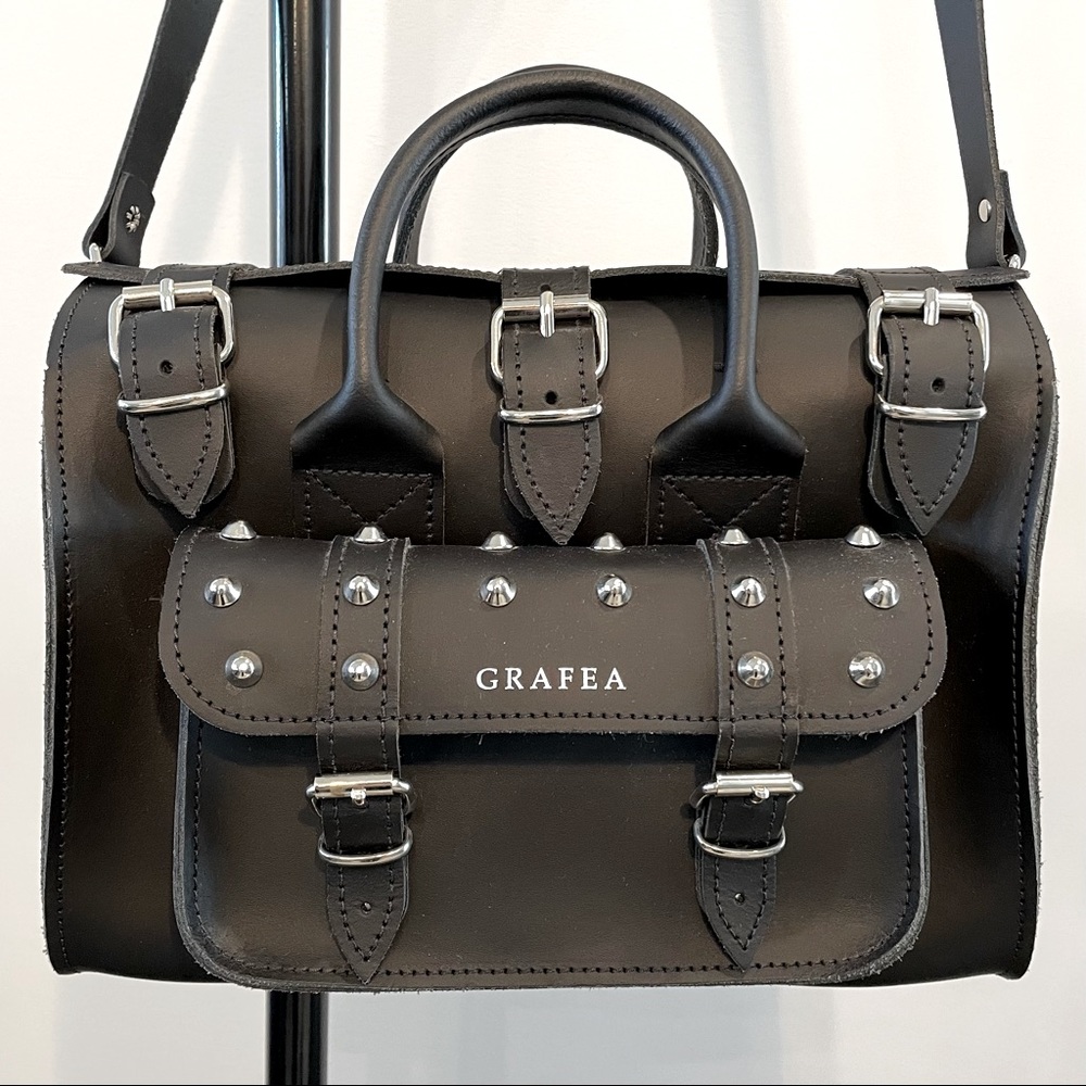 Grafea Luna Spikey leather shoulder bag, black, silver detailing